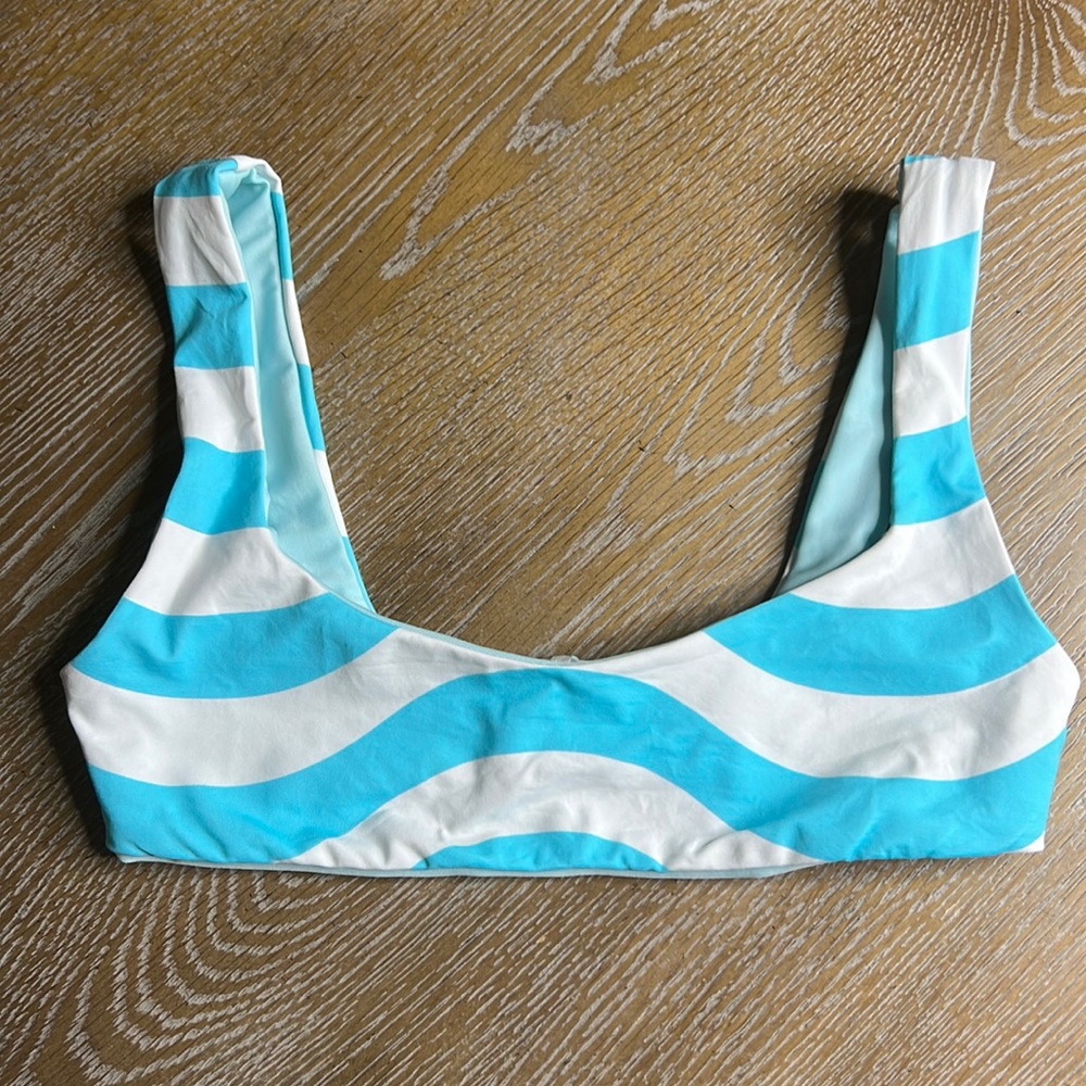 Solid & Striped Reversible Stripe/Solid Blue Biki… - image 1